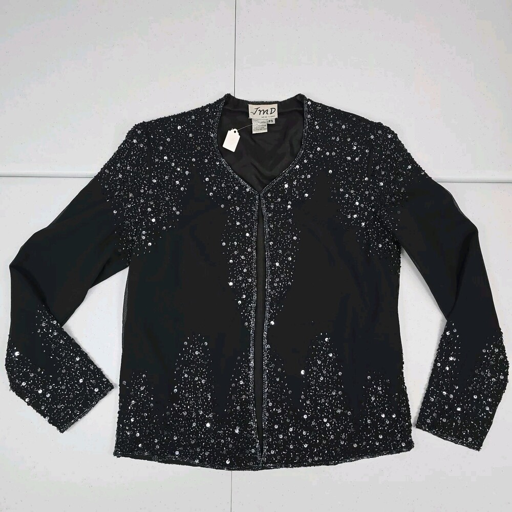 VTG 90s JMD New York Petite S Black Beaded Sequined Evening Cocktail Jacket